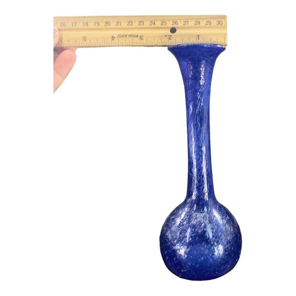 1980s Egyptian Art Glass Vase Cobalt Blue Bubbles All Over Hand Blown W Sticker - Picture 2 of 13